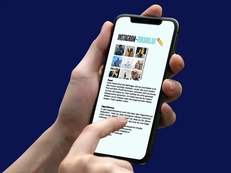 Seite „Instagram-Vokabular“ aus dem E-Paper auf einem Smartphone